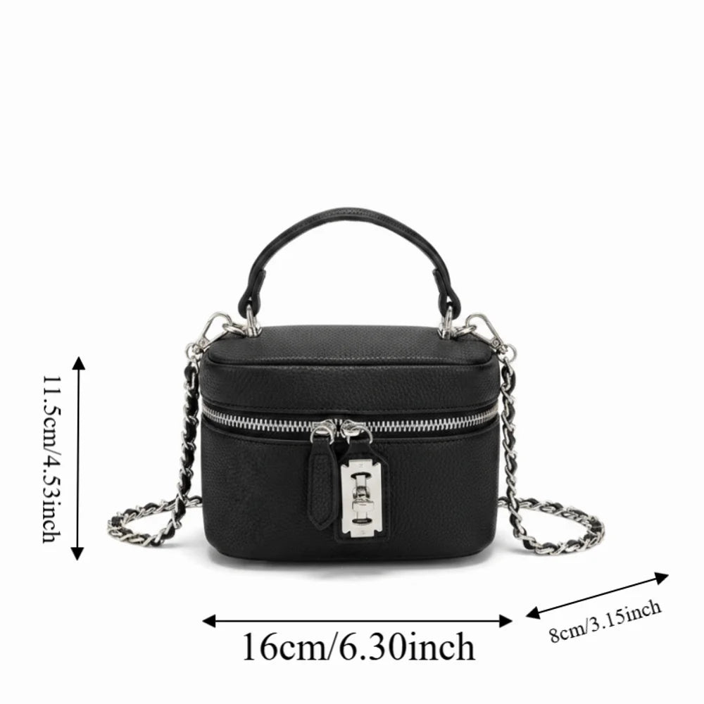 Bolso de mano cuadrado compacto con textura granulada, cierre de cremallera, estilo macaron, de cuero vegano, construcción sólida.