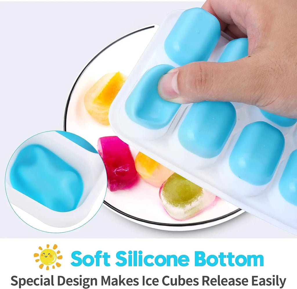 Bandeja para cubitos de hielo, molde de silicona con cubierta cuadrada de 14 cubos, moldes para cubitos de hielo de fácil liberación, barra de cocina de verano, herramientas para hacer bebidas heladas DIY