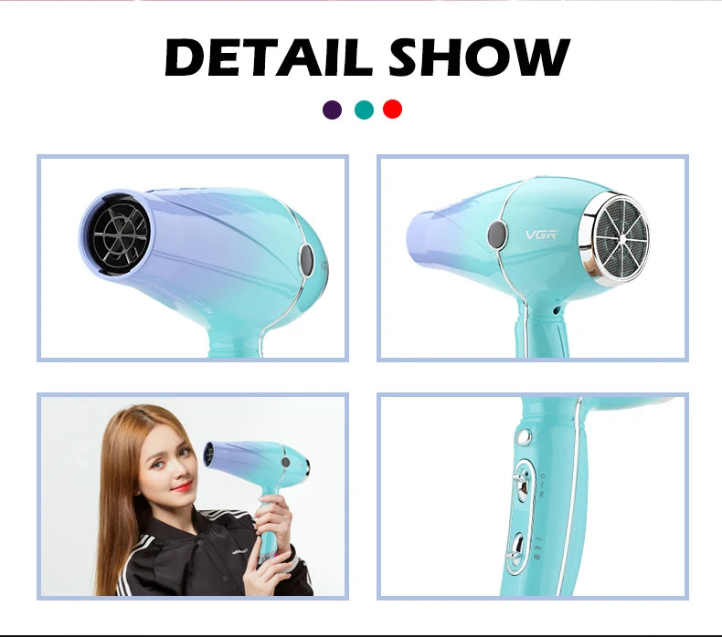 VGRV-452 secador de pelo profesional para el cuidado del cabello 2000-2400W súper fuerte energía eólica dormitorio hogar iones negativos cuidado del cabello estilo viento