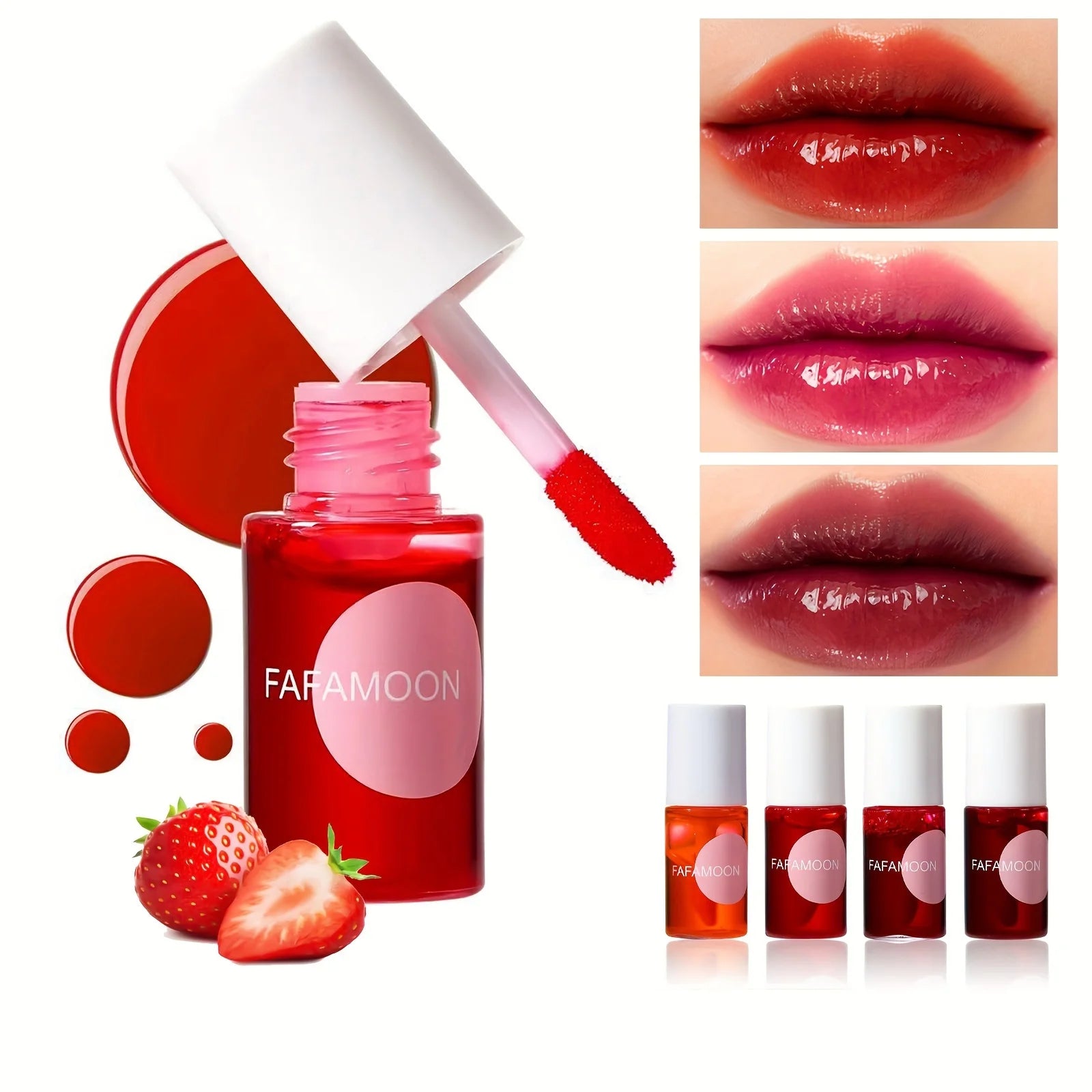 Tinte de labios afrutado de 4 colores, tinte de brillo de agua, lápiz labial líquido hidratante impermeable, antiadherente, alto pigmento, colores de larga duración