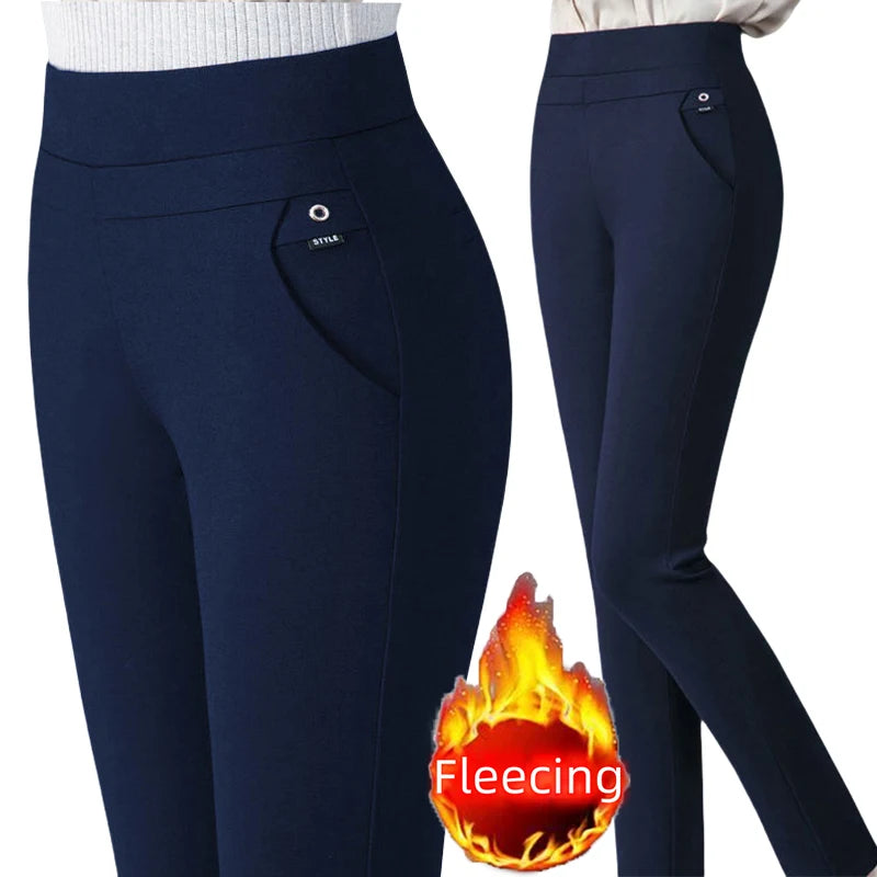 Pantalones de talla grande para mujer, ropa básica de lana para oficina, pantalones pitillo térmicos gruesos y finos, Otoño e Invierno 2024