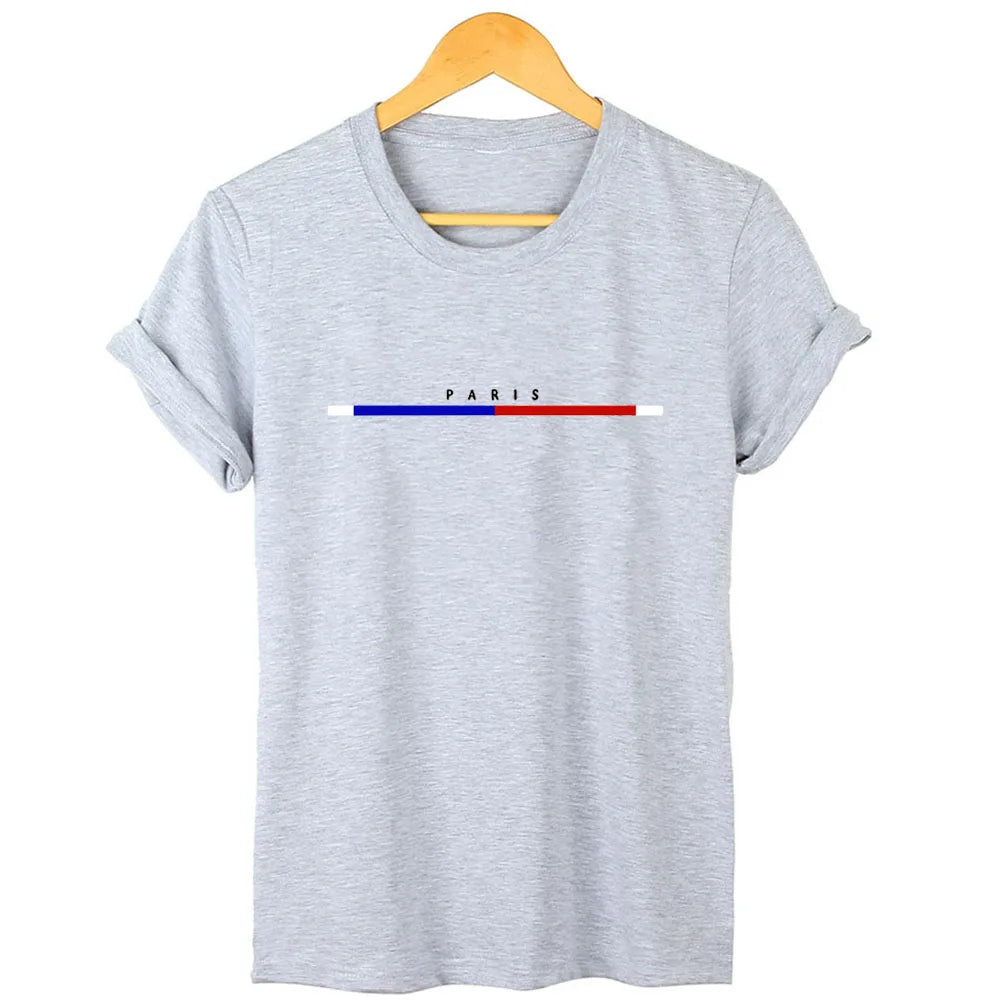 Camiseta 100% de algodón para mujer, Top de manga corta a la moda de París, camisa holgada de talla grande, camisetas de manga corta para mujer