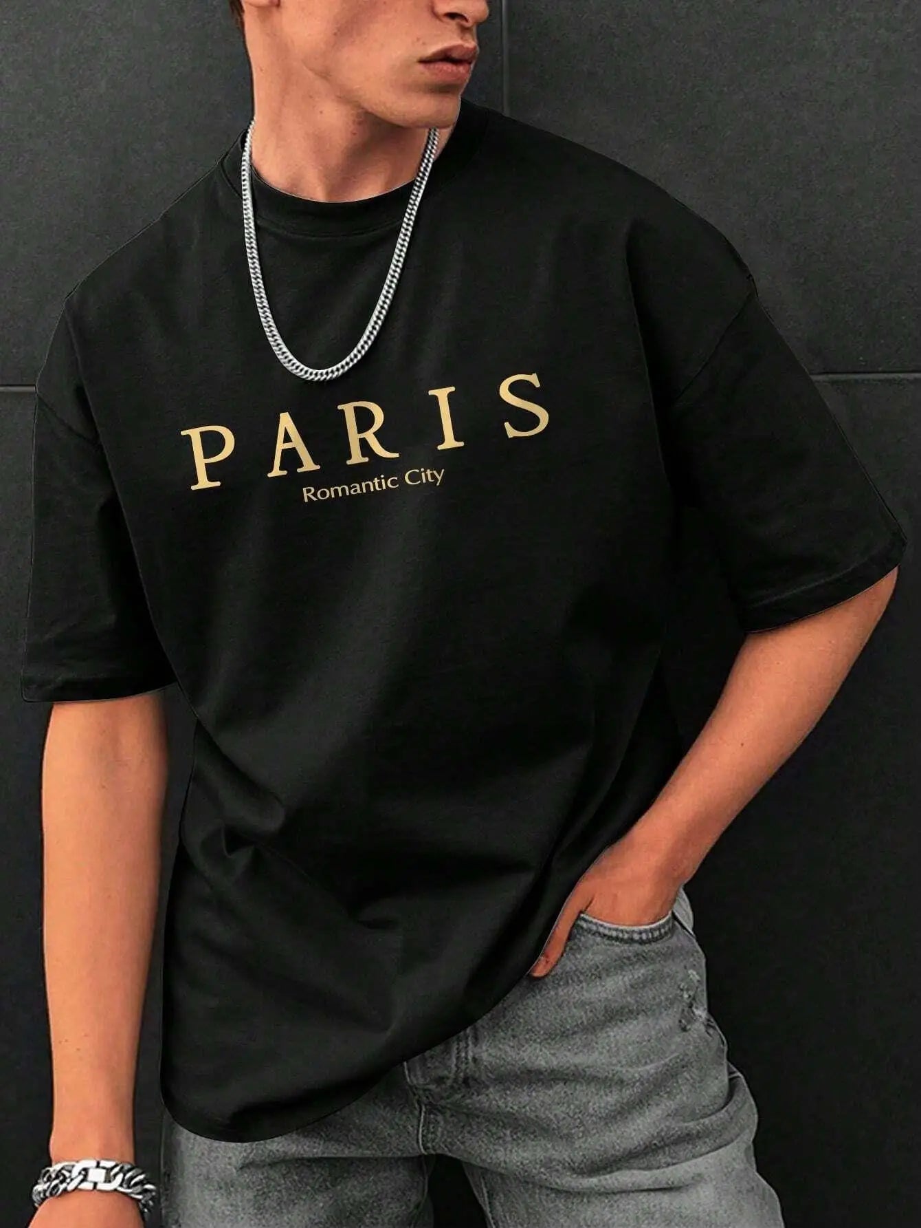 Camisetas con estampado gráfico de letras de ciudad romántica de París, ropa holgada de verano para hombre, camiseta holgada de algodón de gran tamaño, camisetas suaves de calle