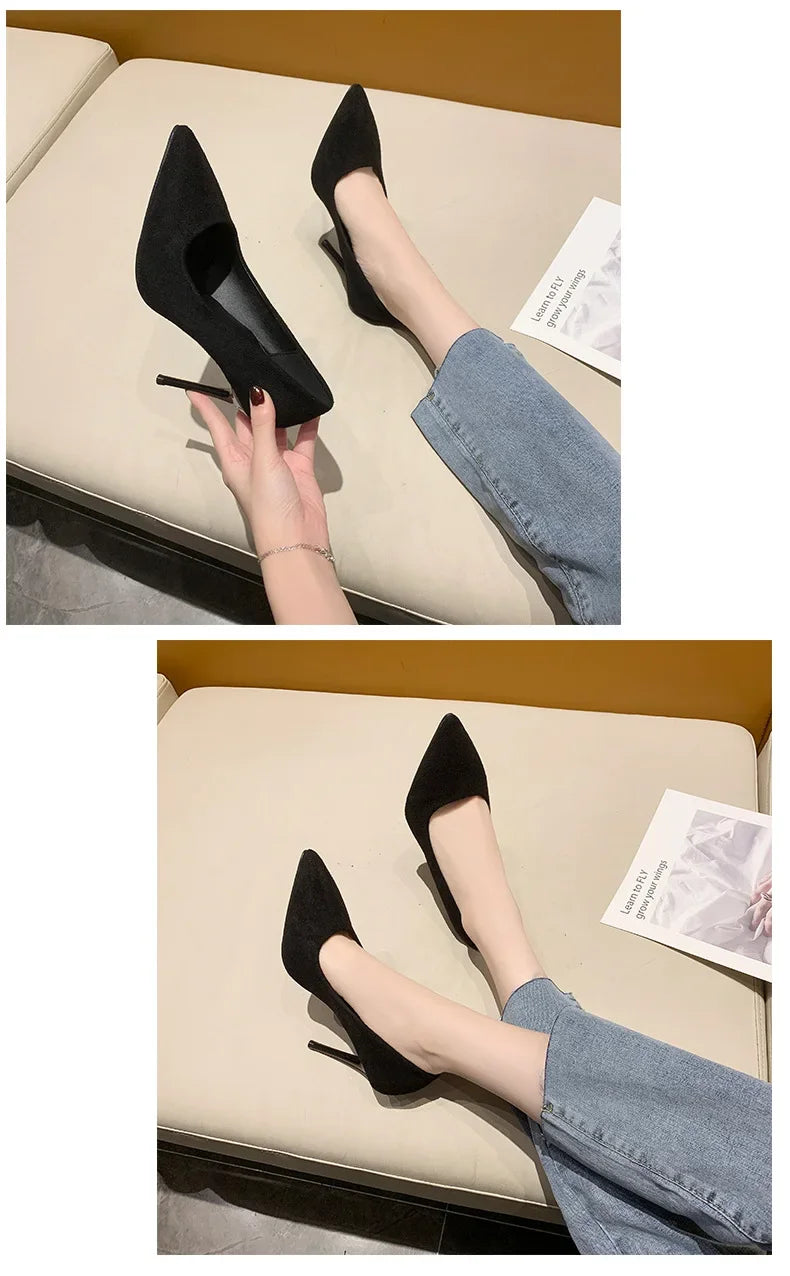 Primavera y otoño nuevos tacones altos negros Mujer boca poco profunda puntiaguda delgada con temperamento Sexy Zapatos individuales Zapatos De Mujer