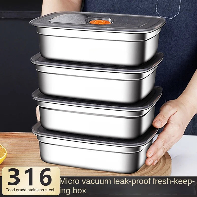 Crisper de acero inoxidable 304, fiambrera, fiambrera sellada a prueba de fugas, caja de almacenamiento para refrigerador y congelador, fiambrera para acampar