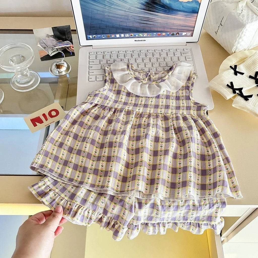 Conjunto de Ropa Infantil de 2 Piezas con Estampado Completo para Niñas de 1 a 10 Años, Verano 2026, Sin Mangas, Tela Suave y Transpirable, Diseño Lindo, Ropa para el Hogar