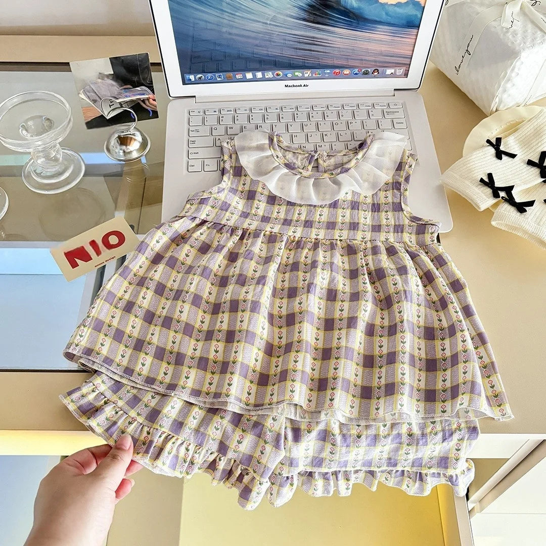 Conjunto de Ropa Infantil de 2 Piezas con Estampado Completo para Niñas de 1 a 10 Años, Verano 2026, Sin Mangas, Tela Suave y Transpirable, Diseño Lindo, Ropa para el Hogar