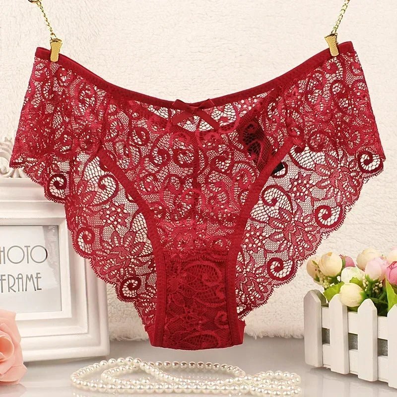Bragas de encaje sexis de talla grande, lencería para mujer, bragas de encaje transparente transpanrent brillantes, talla grande brasileña femenina S M L XL de talla grande