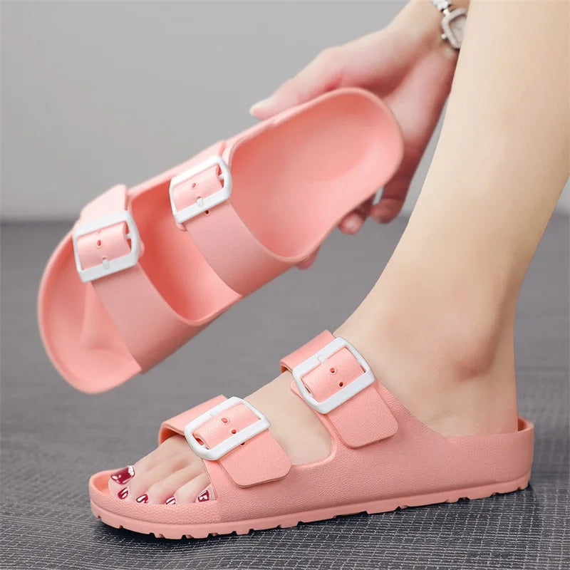 Zapatillas suaves ajustables de verano para hombre, chanclas planas de EVA con forma de nube, sandalias ligeras antideslizantes de Color sólido para playa de talla grande
