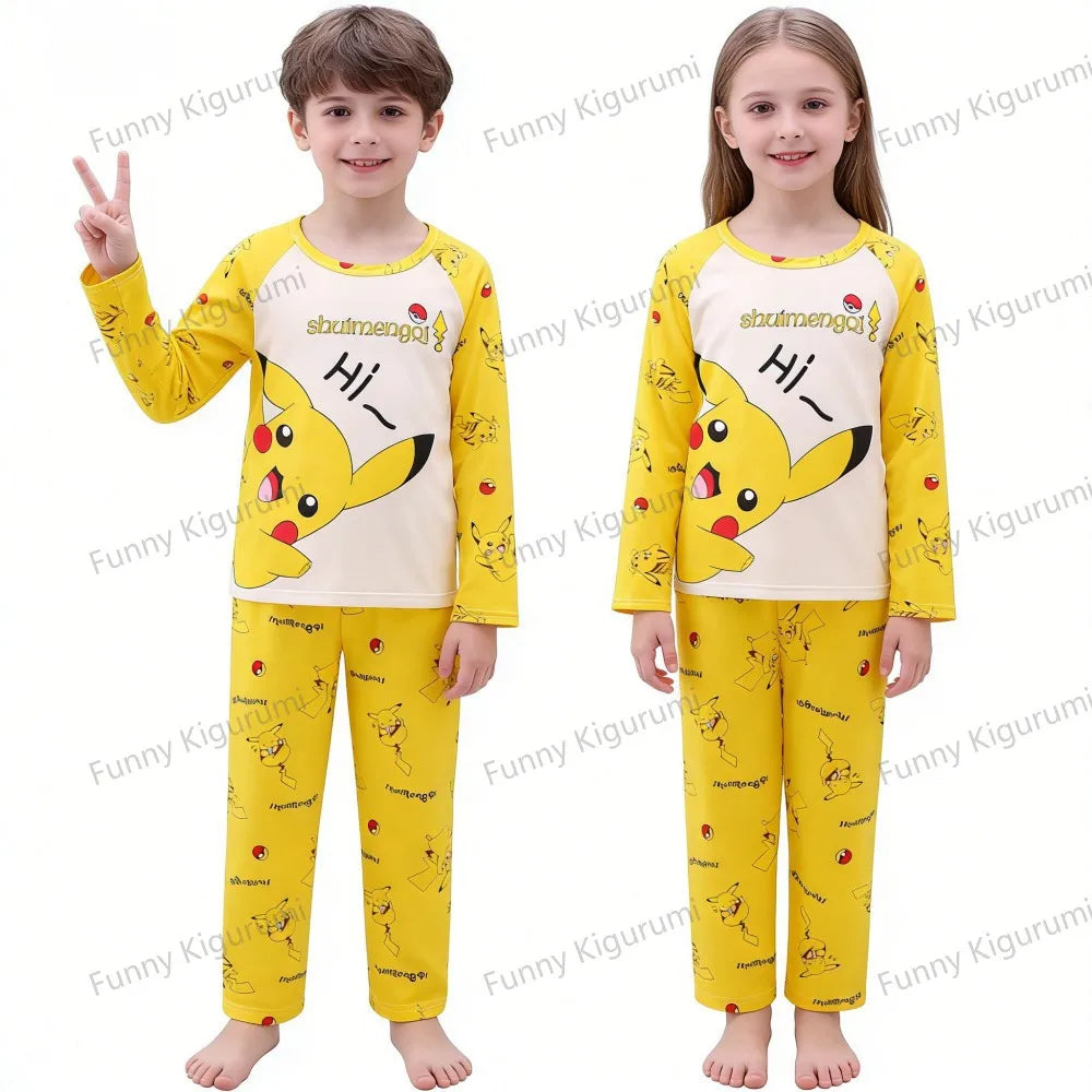 Pijamas de dibujos animados para niños de 3 a 5, 7, 9, 11 y 13 años, conjuntos de ropa para el hogar para niños, pijamas de Pikachu de manga larga para niñas, ropa de descanso para adolescentes
