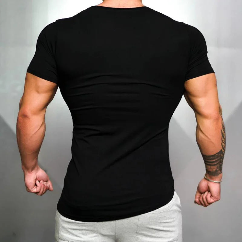 Camisetas deportivas de manga corta para correr para hombre, ropa deportiva ajustada transpirable de algodón para verano, camisetas musculares para gimnasio, culturismo y Fitness