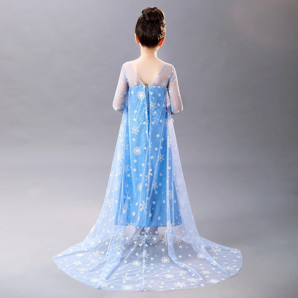 Vestido de Elsa para niñas, disfraz de Reina de la nieve, vestido de princesa para niños, Cosplay, fiesta de cumpleaños, ropa para niños, trajes de Carnaval y Pascua