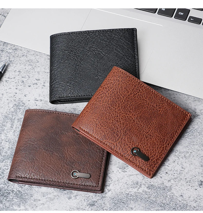 Cartera corta multitarjeta para hombre, billetera informal de moda, delgada, doble pliegue, horizontal, suave, nueva