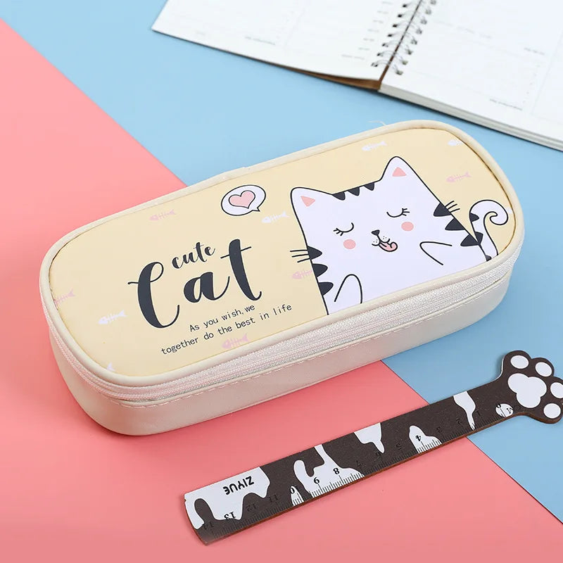 Estuche de cuero PU para lápices de dibujos animados, bolsa de almacenamiento de papelería escolar, estuche bonito para estudiantes, bolsa para bolígrafos para niños, regalos y premios