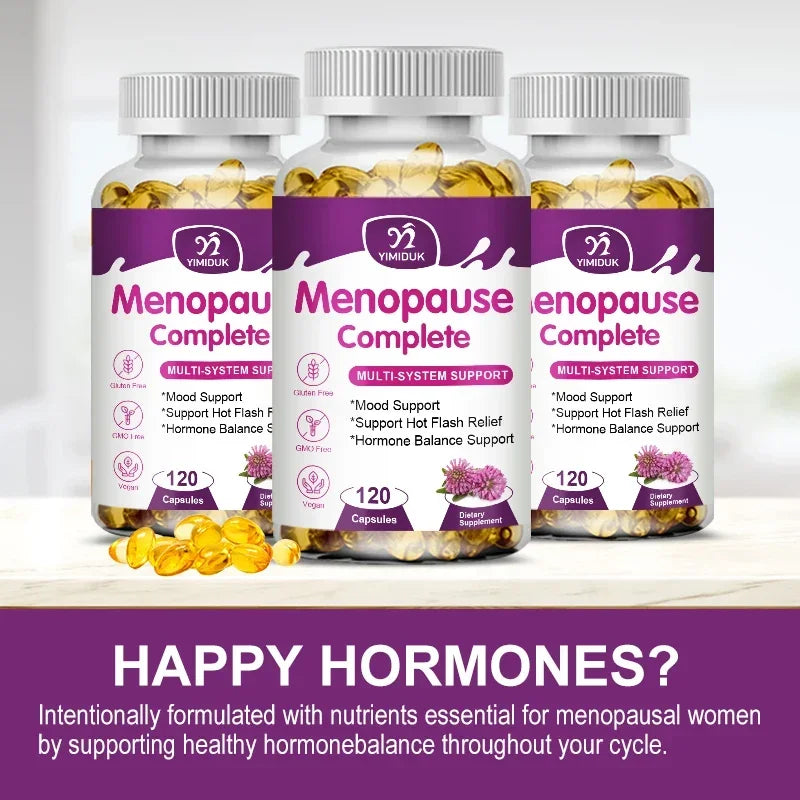 ¡Compre 1 y obtenga 1 gratis! Suplemento completo para menopausia, para alivio de flash en caliente, equilibrio hormonal y estado de ánimo, calma el molestias en las articulaciones, vegano