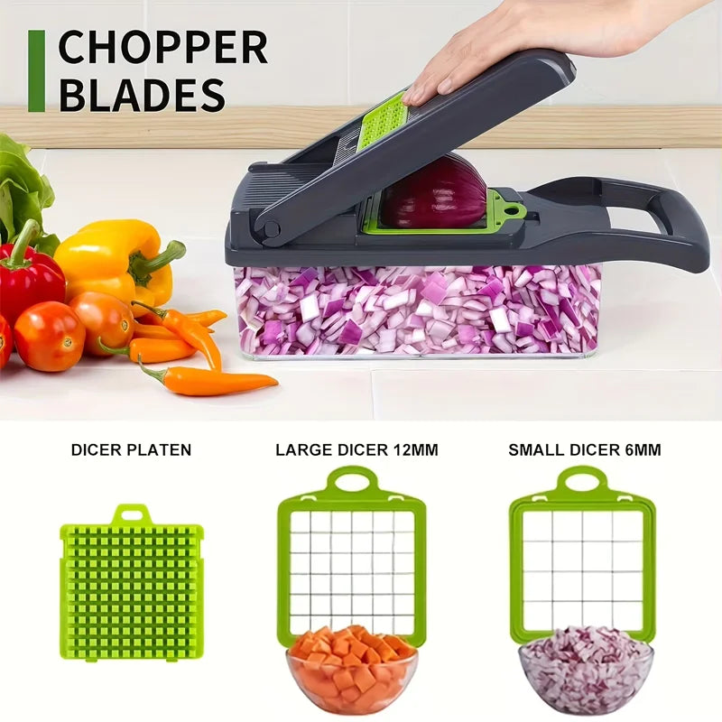 Picadora multifunción para el hogar, trituración y cortar en cubitos, picadora rápida, juego de 14/16 piezas, adecuada para la cocina
