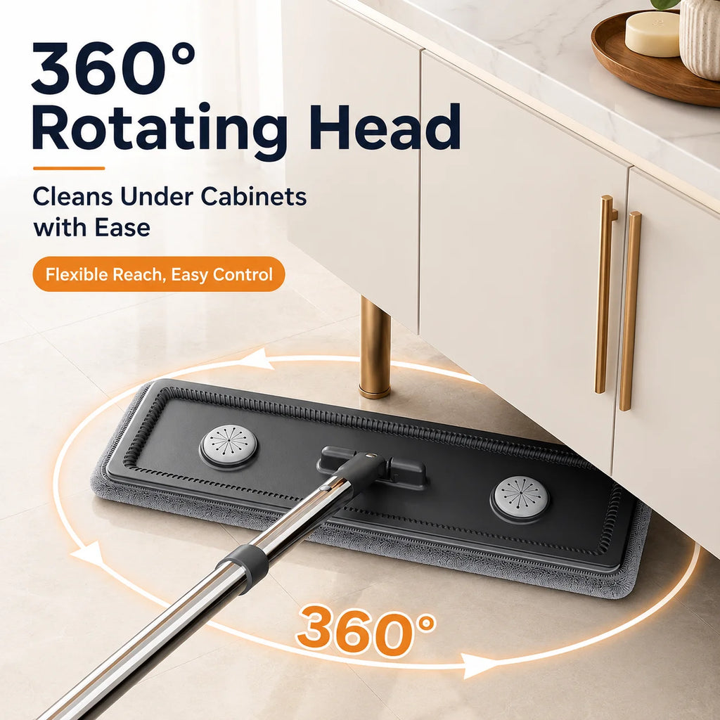 Juego de fregona plana y cubo Joybos con escurridor manos libres, sistema de limpieza de suelos de doble cámara de 13 pulgadas para lavado y secado, 360 °   Cabezal giratorio para madera dura/baldosas, incluye 2 almohadilla