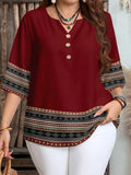Camisa de manga corta de ocio con botón frontal y patrón retro para mujer de talla grande primavera/verano/otoño traje esencial de verano