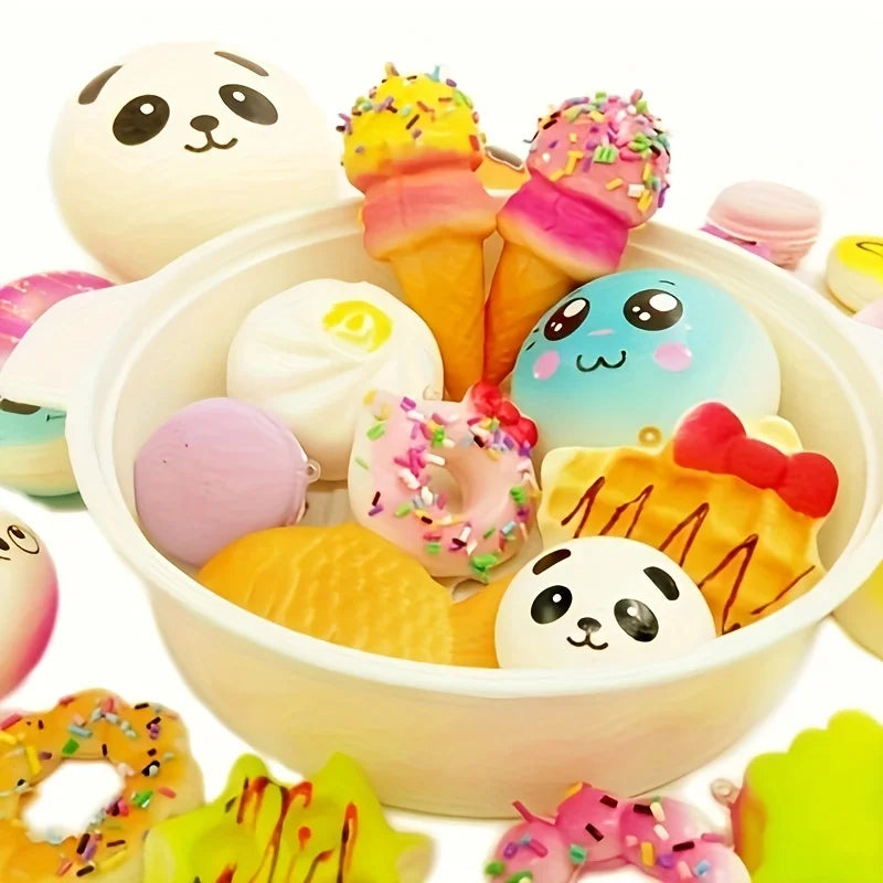 Nuevo 10 Uds. Juguete Squishies medio Mini juguetes de pan suave llave pastel de plátano tostada juguete blando juguetes Kawaii paquete blando juguete al azar