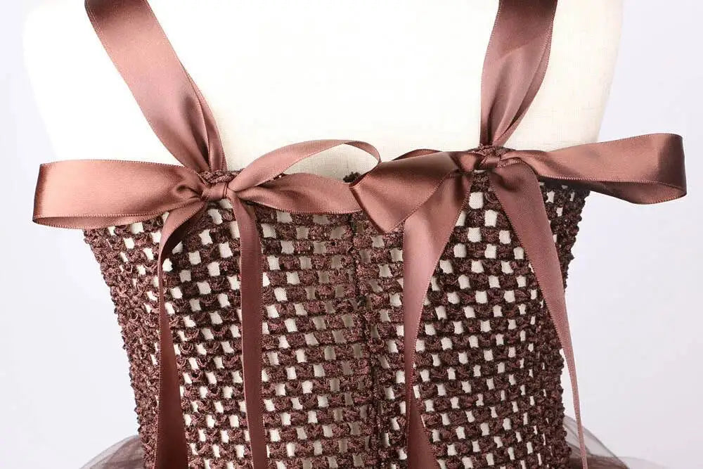 Vestido tutú de oso marrón para niñas, disfraz de Animal de Halloween, traje de Navidad y cumpleaños para niños, ropa para niños con orejas y cola de lazo