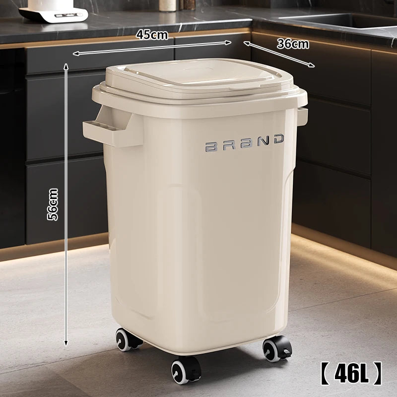 Contenedor de Basura de Cocina de Gran Capacidad con Ruedas y Tapa para Uso Doméstico y Comercial, Fácil de Mover, No Es Necesario Agacharse