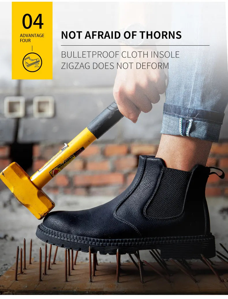 Botas de trabajo Lerther para hombre, zapatos de seguridad indestructibles, zapatillas de trabajo a prueba de pinchazos con punta de acero, zapatos de trabajo para hombre