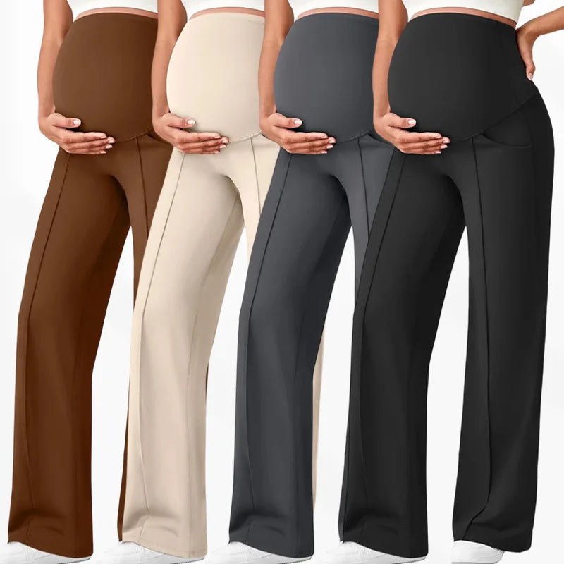 Pantalones rectos de maternidad de talla grande 2026 Otoño Invierno pantalones de pierna ancha de cintura alta para mujeres embarazadas ropa exterior pantalones sueltos Premama