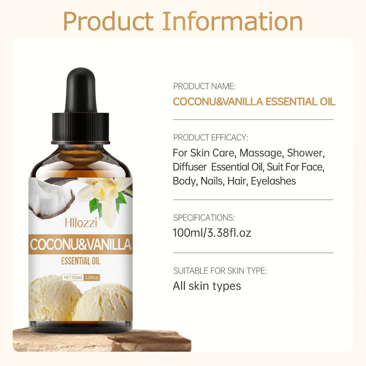Los aceites esenciales de coco y vainilla se pueden utilizar para el masaje corporal, fabricación de velas y jabón de bricolaje, fragancia duradera, sin alcohol.