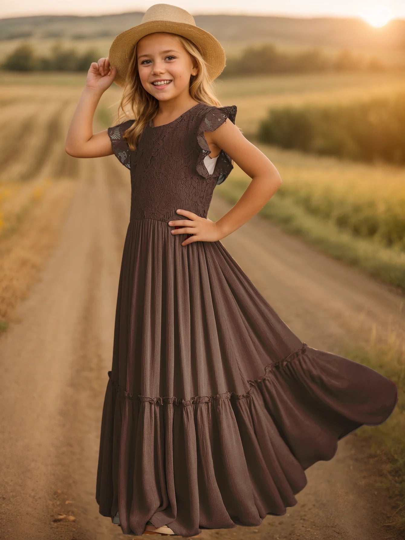 Vestidos largos bohemios de encaje para niñas de 3 a 14 años, vestido de fiesta de princesa con flores para bebés y niños, disfraz, ropa para niños