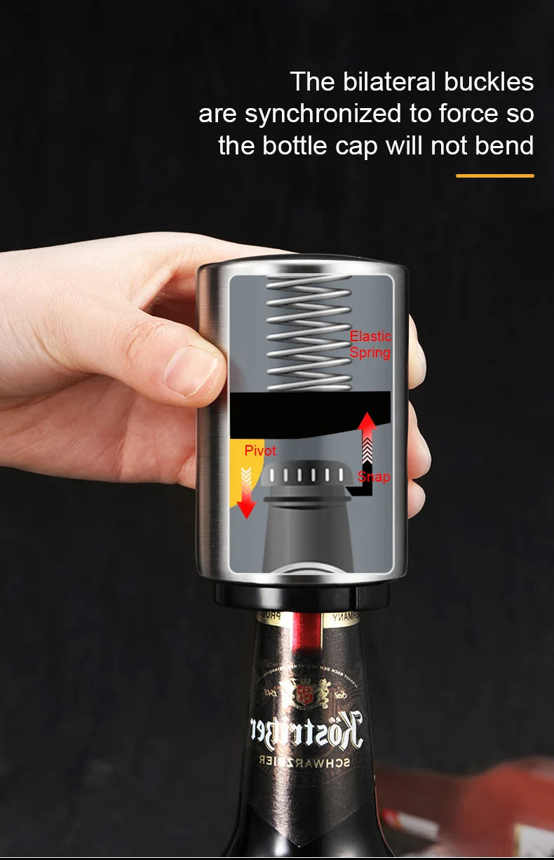 Abridor automático de botellas de cerveza de acero inoxidable, tapa de empuje sin curvatura, fácil de abrir para botellas de vidrio de cerveza y refresco, abridor de cocina