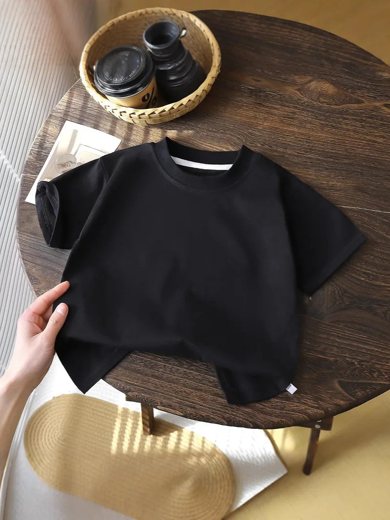 Camiseta Informal de Verano para Niños de 2 a 8 Años, 100% Algodón, Color Sólido, Top de Manga Corta para Niñas, Cuello Redondo, Ropa Suave y Transpirable para Niños