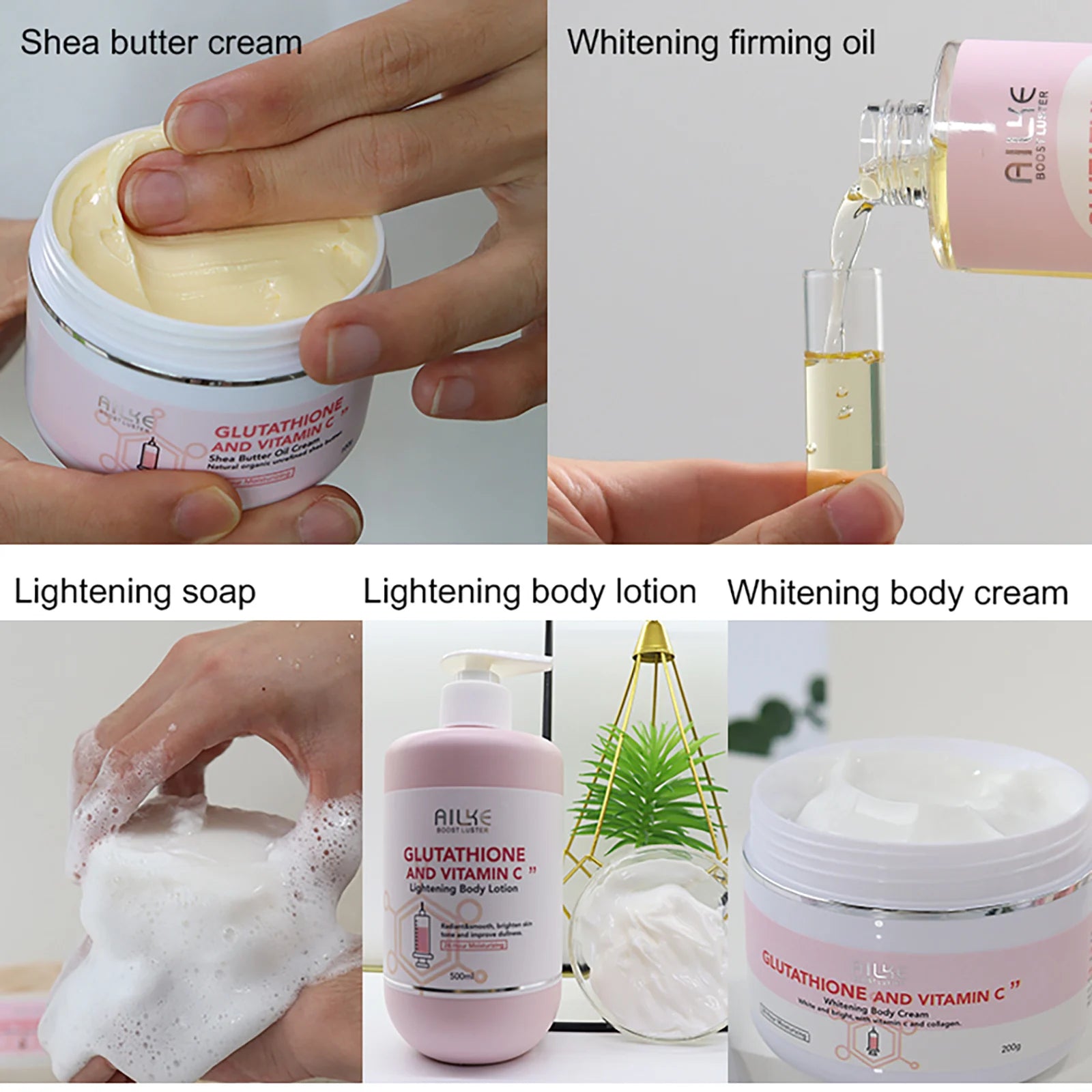 AILKE blanqueamiento eliminar manchas negras loción para el cuidado de la piel Facial crema hidratante glutatión corporal vitamina C piel negra cara nuevo conjunto