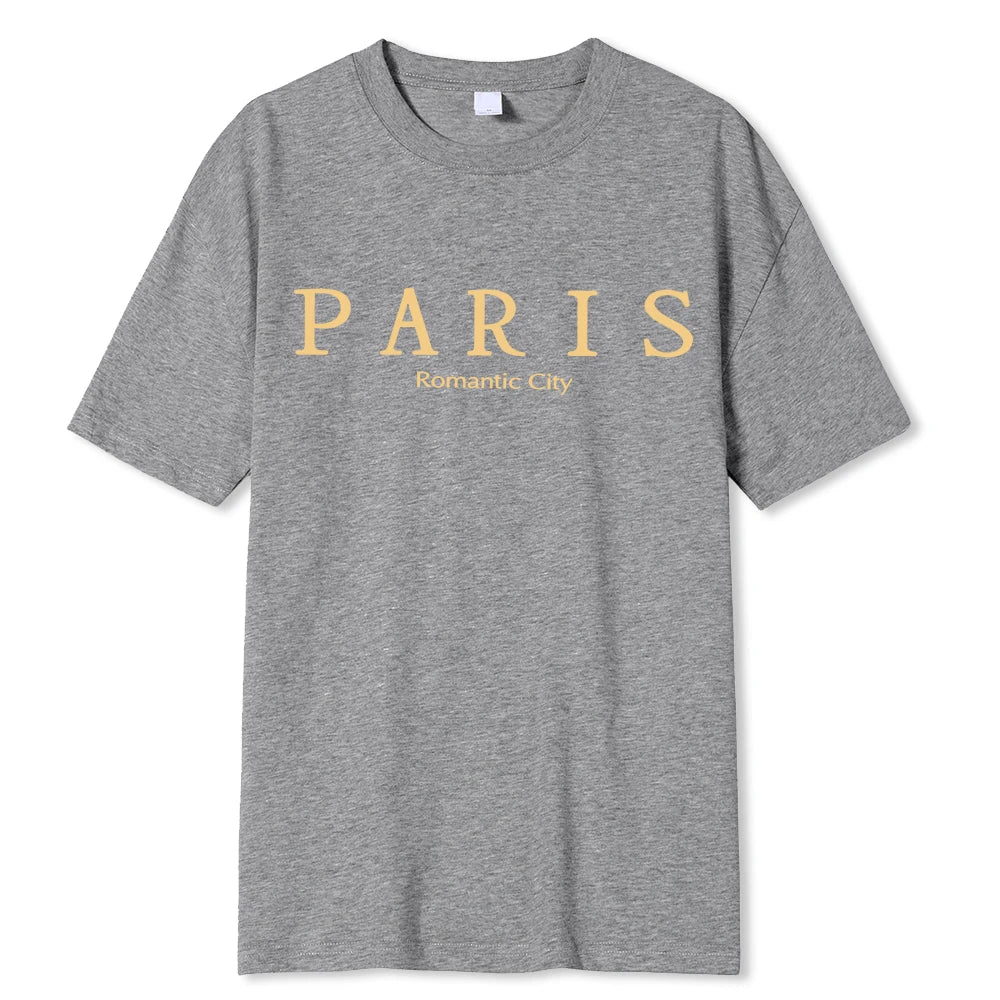 Camisetas con estampado gráfico de letras de ciudad romántica de París, ropa holgada de verano para hombre, camiseta holgada de algodón de gran tamaño, camisetas suaves de calle