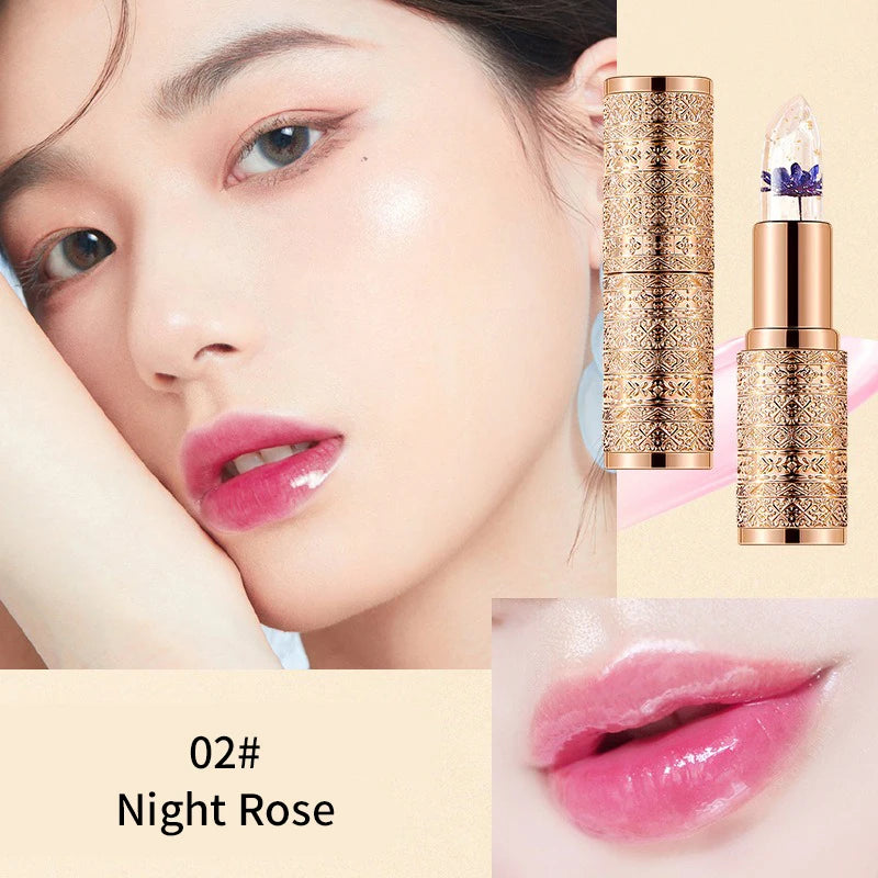 El lápiz labial de pétalos que cambia de color cristal para mujer hidrata el bálsamo labial de taza no pegajoso y duradero