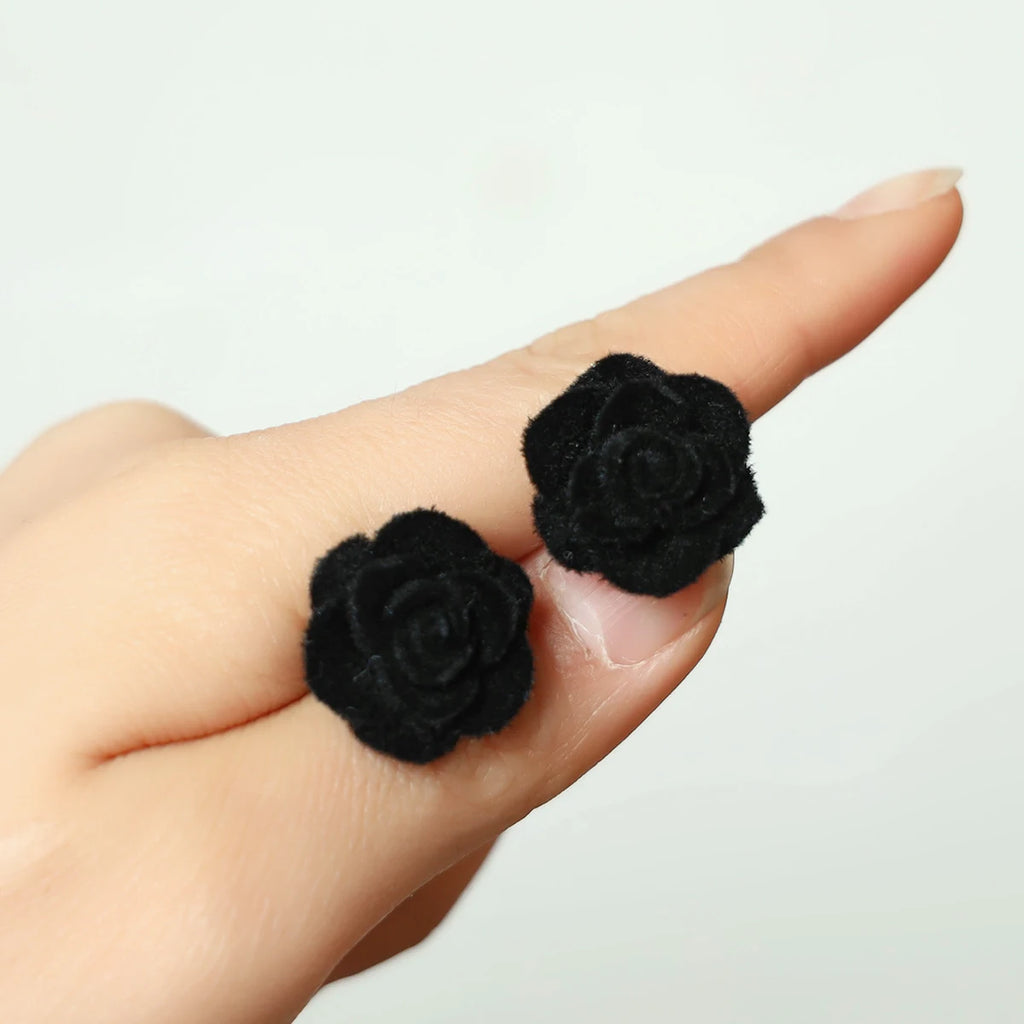 Pendientes y pendientes de flores de terciopelo rojo de moda, minimalistas y personalizados, regalo