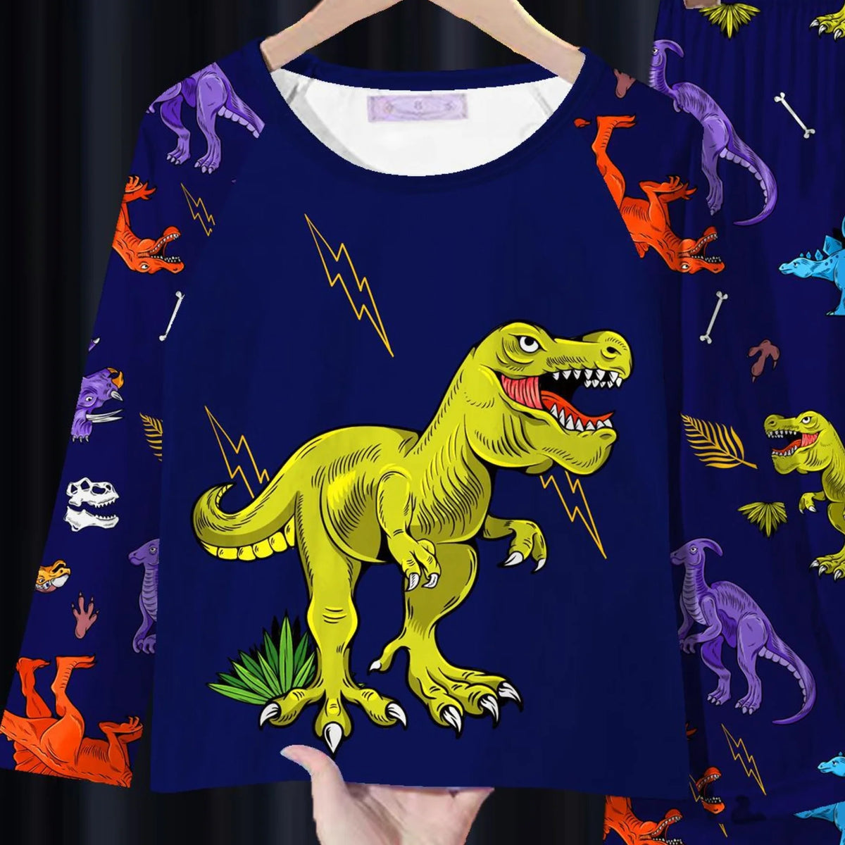 Pijamas con estampado de dinosaurio para niños, conjunto de pantalones de manga larga, ropa de casa de seda de leche, 2 piezas, Moda de Primavera, ropa informal fresca para bebés, nuevo, otoño