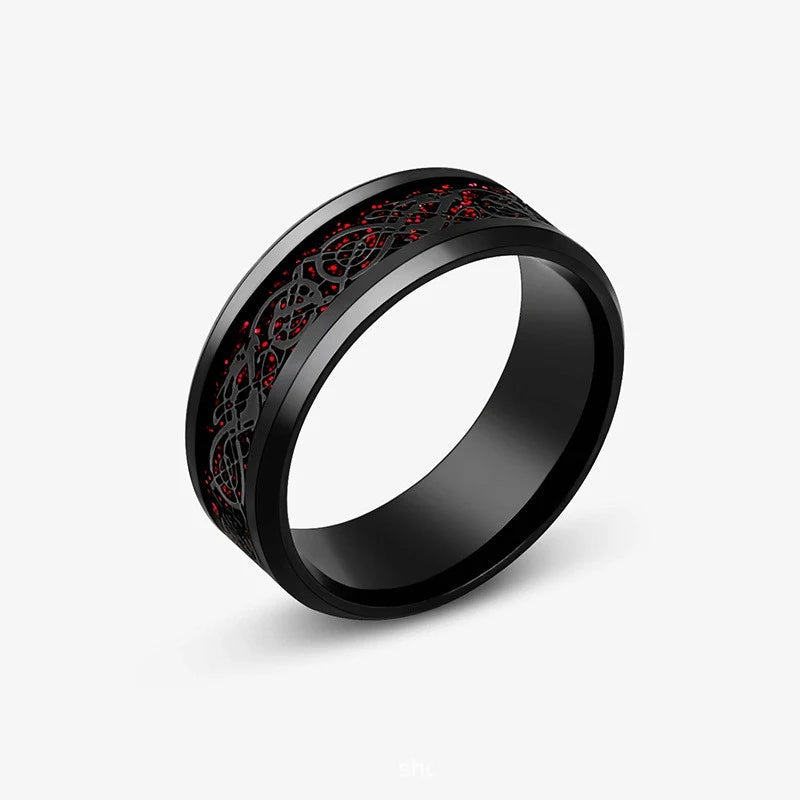 Anillos con diseño de dragón dominante de acero inoxidable de 8mm para hombres y mujeres, anillo Punk con incrustaciones de fibra de carbono azul, bagues pour femme