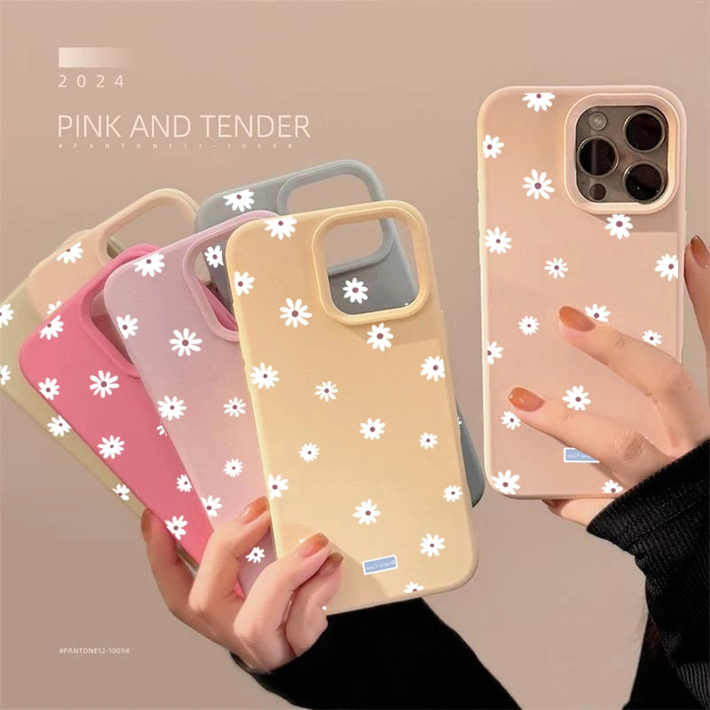 Funda de teléfono con flor pequeña y Margarita de estilo lindo para iPhone 11 12 13 14 15 16 17 Pro Max 16 Plus, funda de silicona suave con parachoques a prueba de golpes
