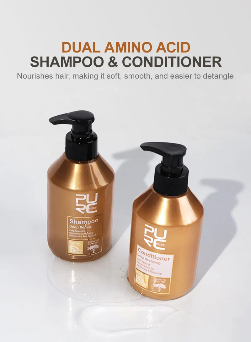 PURC-tratamiento para el cabello dañado, aceite de argán marroquí, aminoácido, queratina, suavizante, champú sin sulfato, acondicionador, juego de cabello para coche