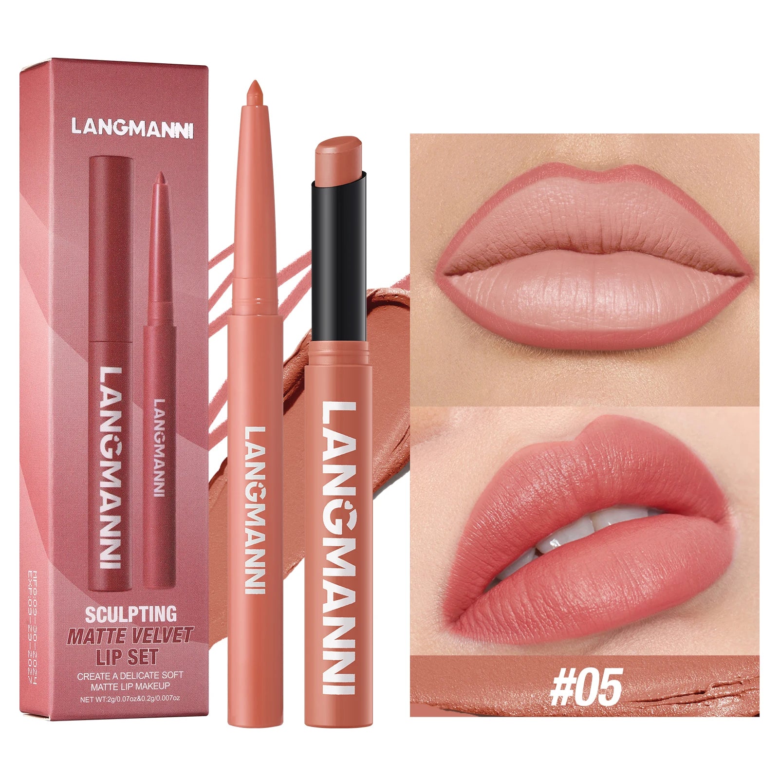 Delineador de labios impermeable integrado + juego de lápiz labial, sin manchas, sin desvanecimiento, sin taza, duradero, fácil de crear un maquillaje perfecto.