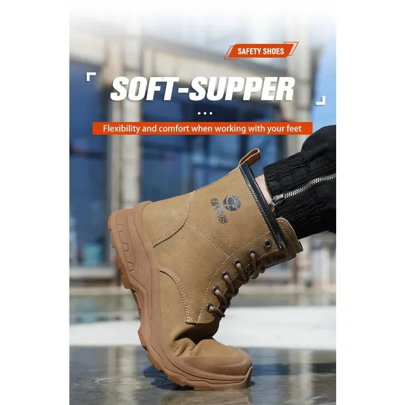 Botas de trabajo de microfibra de alta gama para hombre con puntera de acero para antigolpes y antipinchazos, antipinchazos de Kevlar