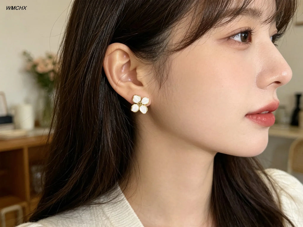 Pendientes de Alta Gama con Diseño Dulce y Moderno, Esmalte Azul y Rosa, Flores, Primavera/Verano, Regalos para Mujeres, Joyería