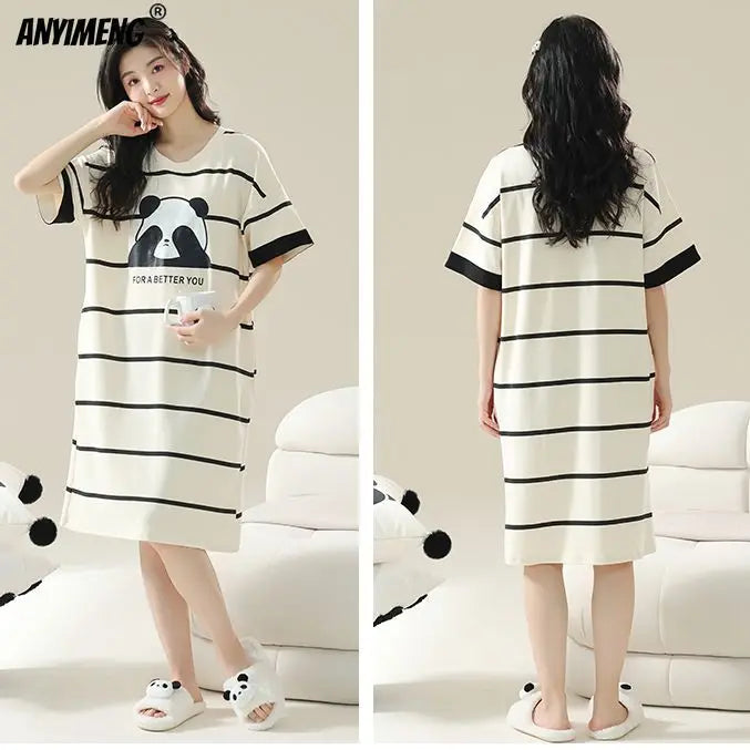 100% ALGODÓN! Camisón de verano para mujer de talla grande M-4XL, nuevo camisón antibacteriano HQ, camisón de manga corta, vestido informal