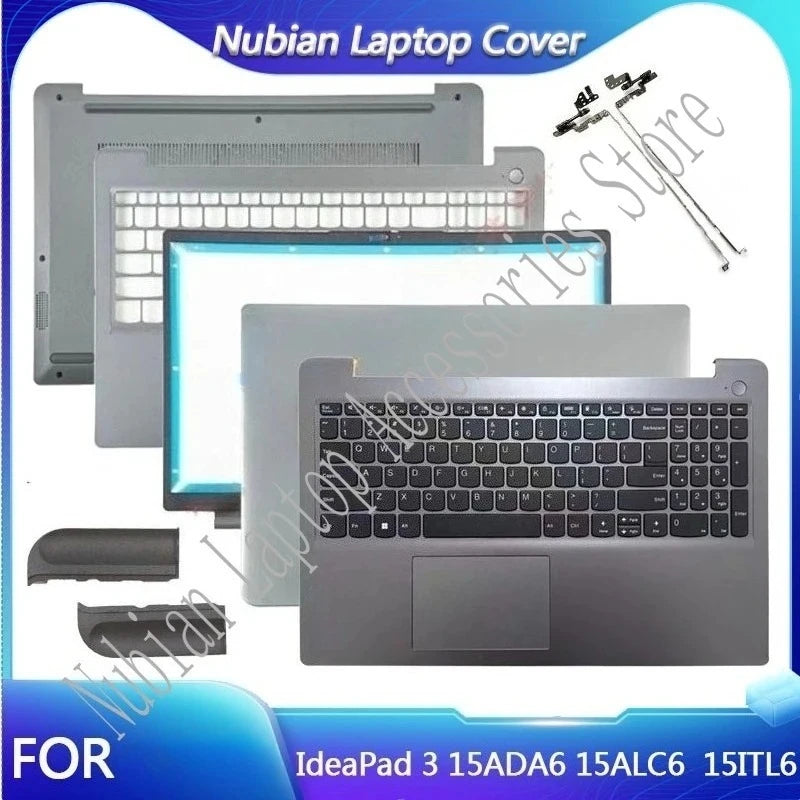 Nuevo para IdeaPad 3 15ADA6 15ITL6 15ALC6 2021: Cubierta trasera LCD, bisel frontal, reposamanos, carcasa inferior, teclado y bisagras para portátil