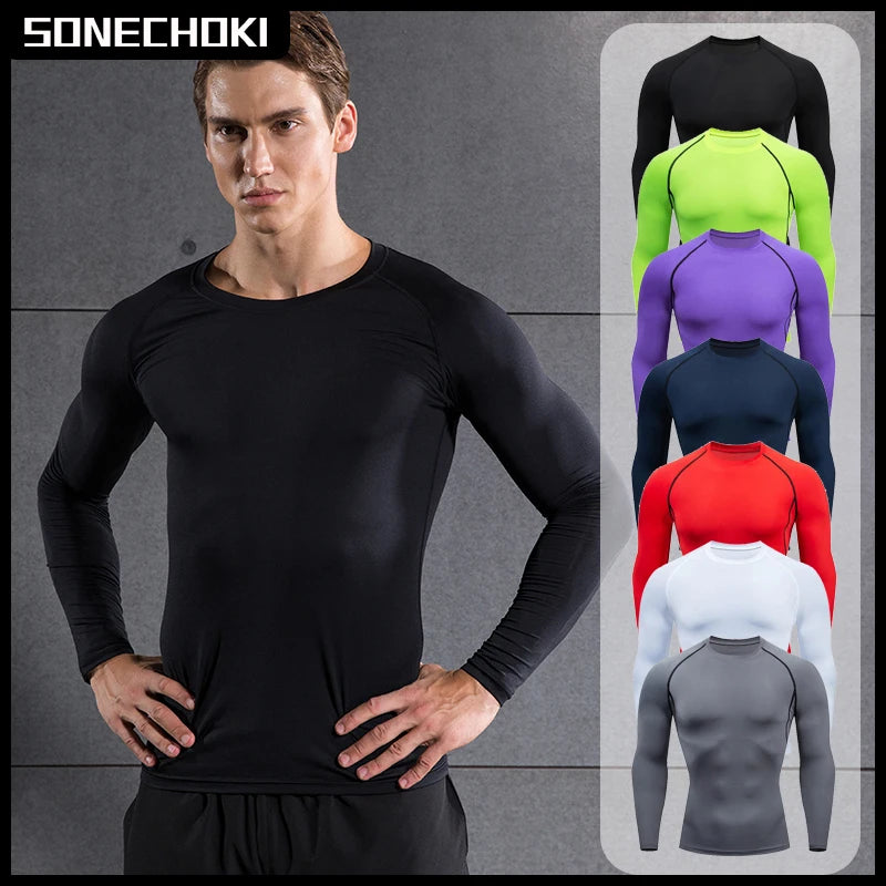 Camiseta de compresión para correr para hombre, camiseta de manga larga para hombre, ropa de gimnasio, ropa deportiva de secado rápido, camiseta de Fitness, camiseta de entrenamiento muscular
