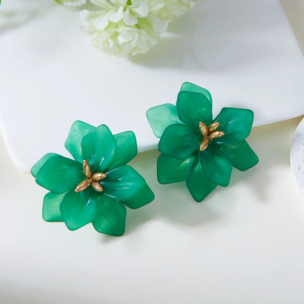 Pendientes de Flores Grandes de Acrílico Estilo Bohemia para Mujer, Pendientes de Botón con Flores Verdes, Blancas, Rojas y Amarillas, Joyería para Fiestas y Bodas