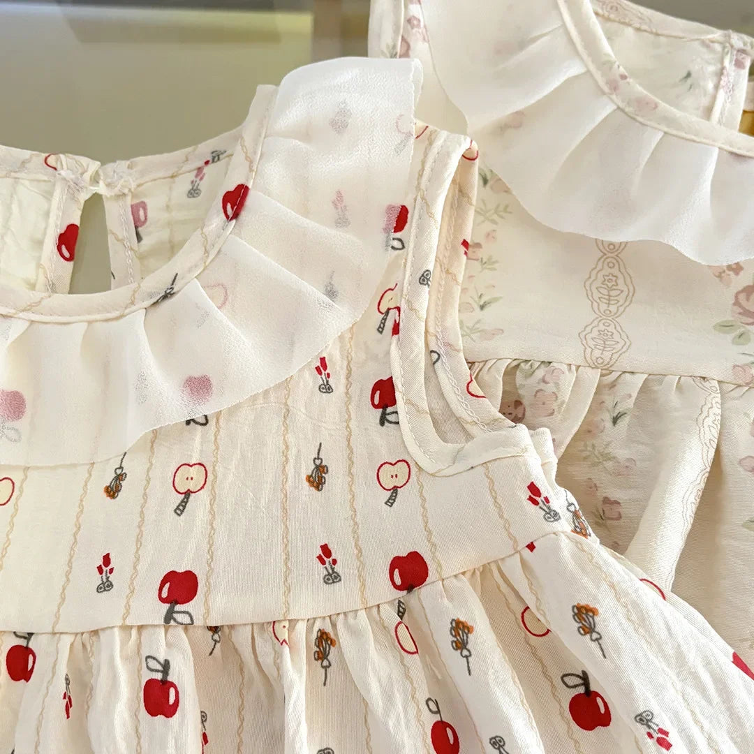 Conjunto de Ropa Infantil de 2 Piezas con Estampado Completo para Niñas de 1 a 10 Años, Verano 2026, Sin Mangas, Tela Suave y Transpirable, Diseño Lindo, Ropa para el Hogar