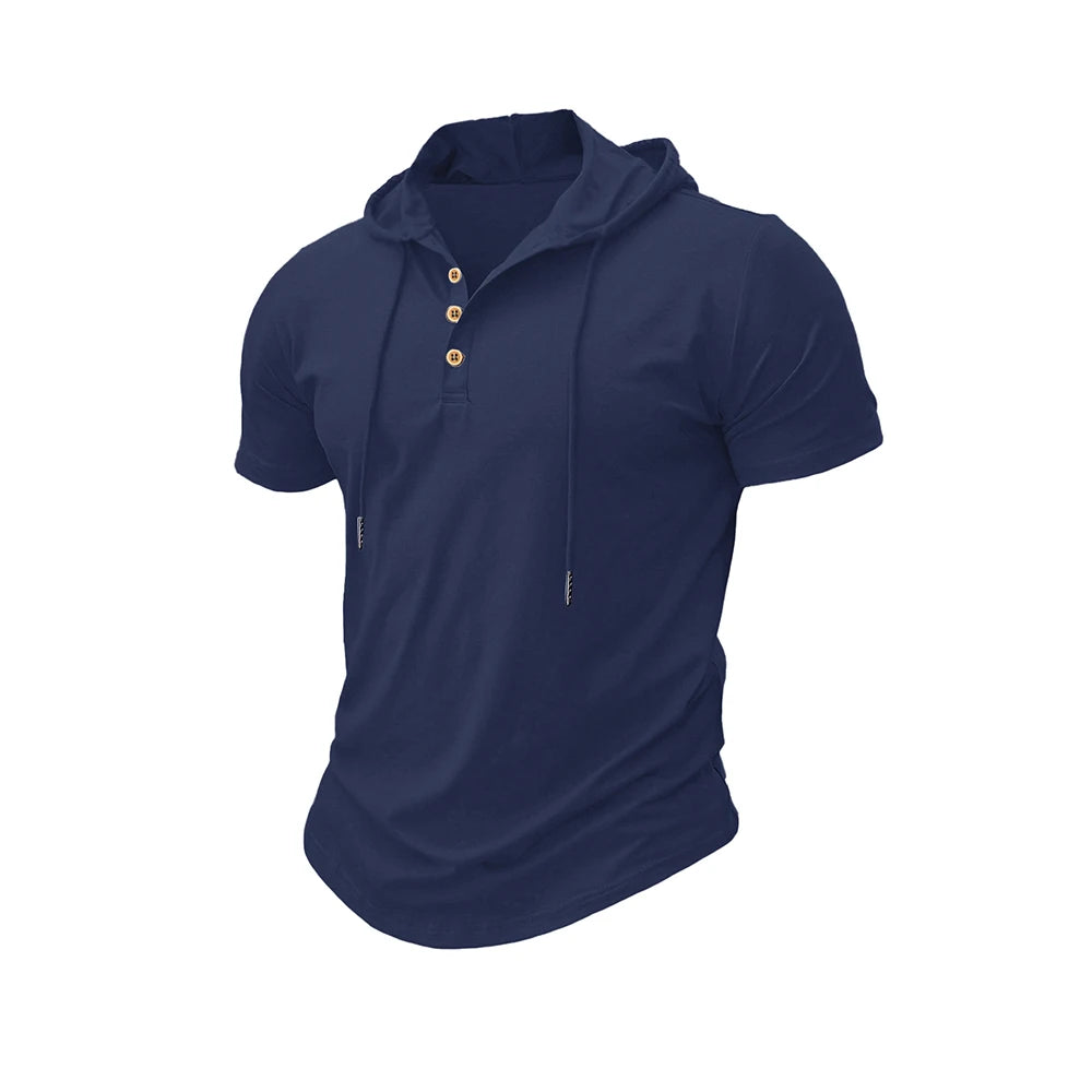 Camiseta ajustada de verano para hombre, camisetas de manga corta con capucha para Fitness, Sudadera con capucha ligera para hombre, camisetas deportivas transpirables para Fitness