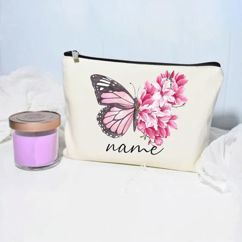 Bolsa de maquillaje de mariposa, billetera personalizada con nombre, almacenamiento de lápiz labial cosmético para mujer, regalo para amantes de las mariposas, minimonedero de moda