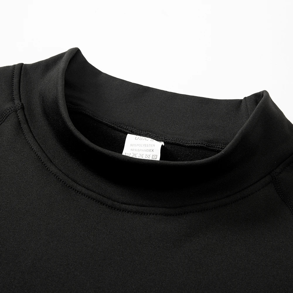 Camisa deportiva de lana de invierno para hombre, camisa de compresión de cuello alto, Top de entrenamiento de manga larga, camiseta interior de alta elasticidad